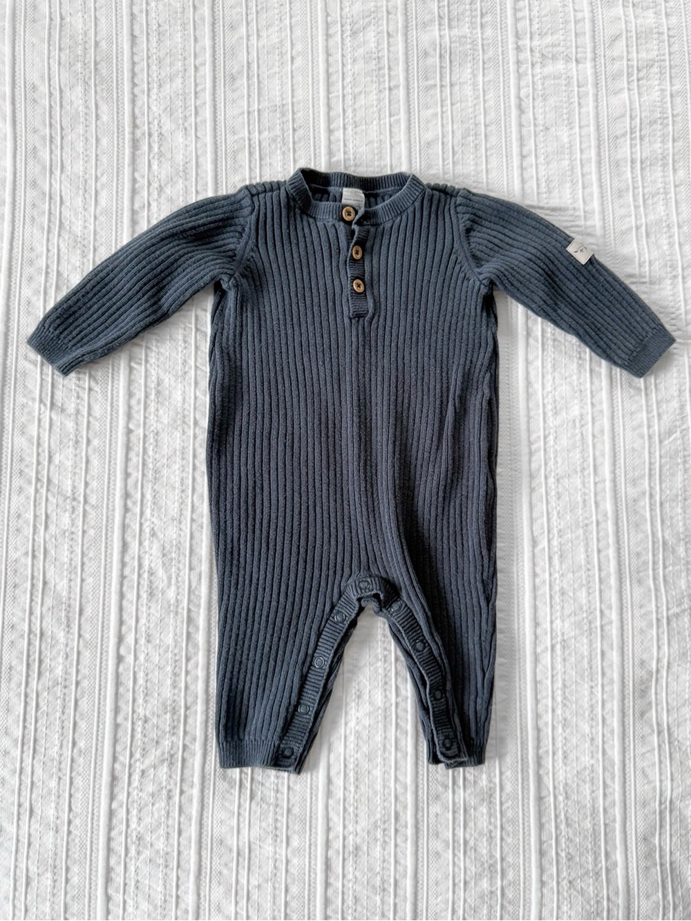 Carter’s Baby Boy Ribbed Knit One-Piece Romper Sweater Jumpsuit in Charcoal Navy